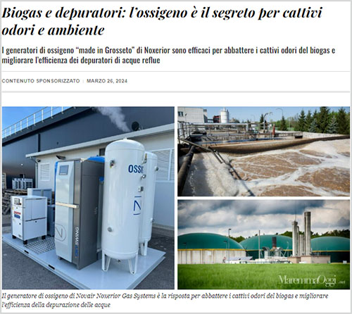 MaremmaOggi publie un article sur les solutions NOVAIR pour la désulfurisation du biogaz